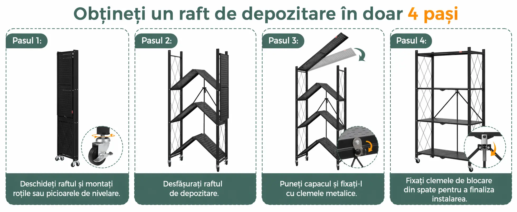 Raft metalic pliabil cu roți - imagine detaliu 2